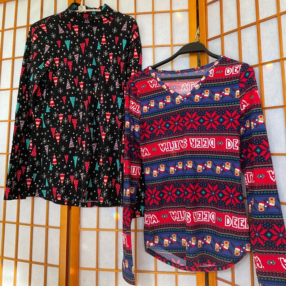 Two fun stretch Christmas tops for the price of One
